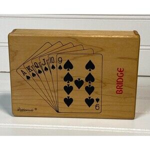 Wishfulwoods Wooden Box Bridge Cards Signed + Norman Rockwell Playing Cards